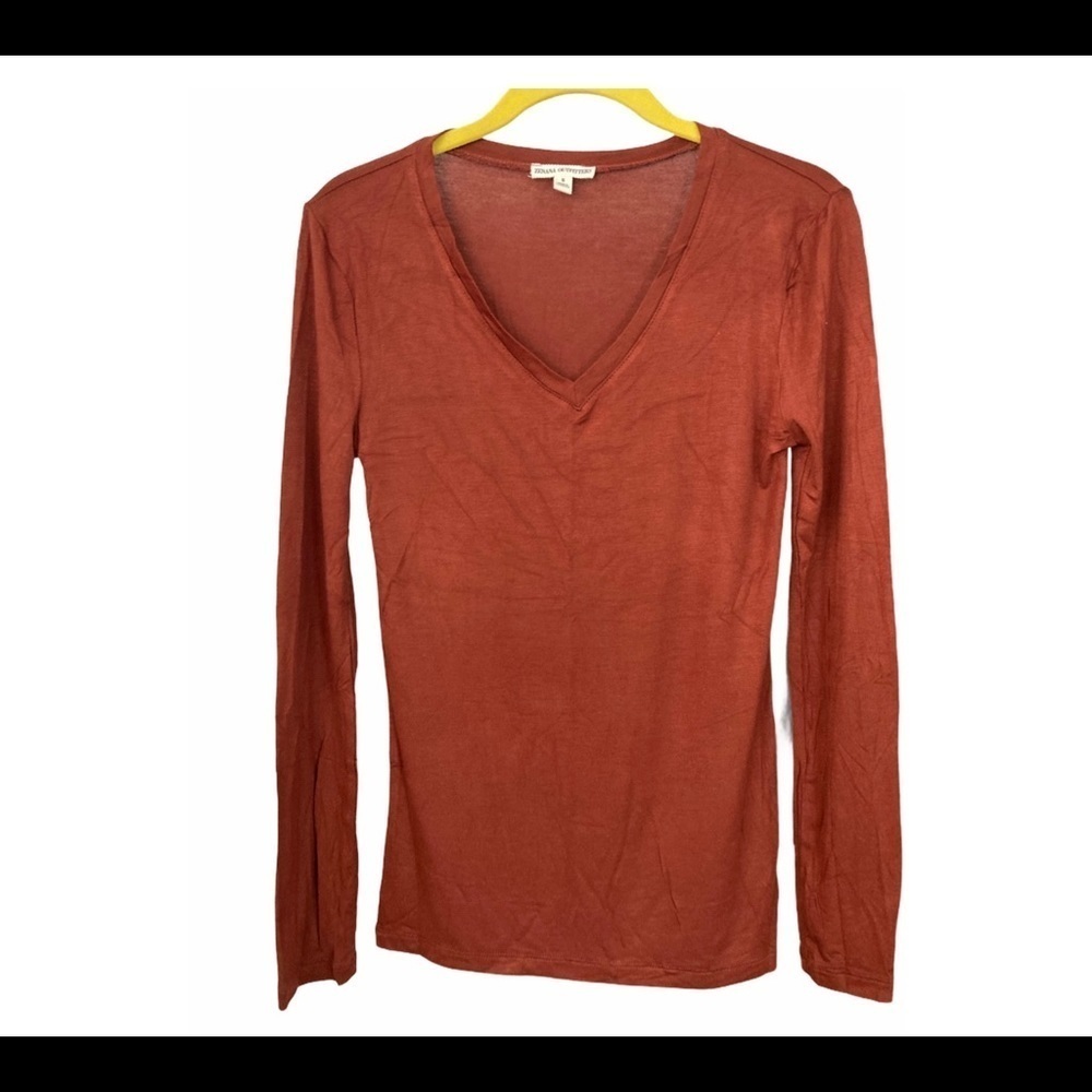 ZENANA Rust Color Rayon Lighweight Long Sleeves Top Small
